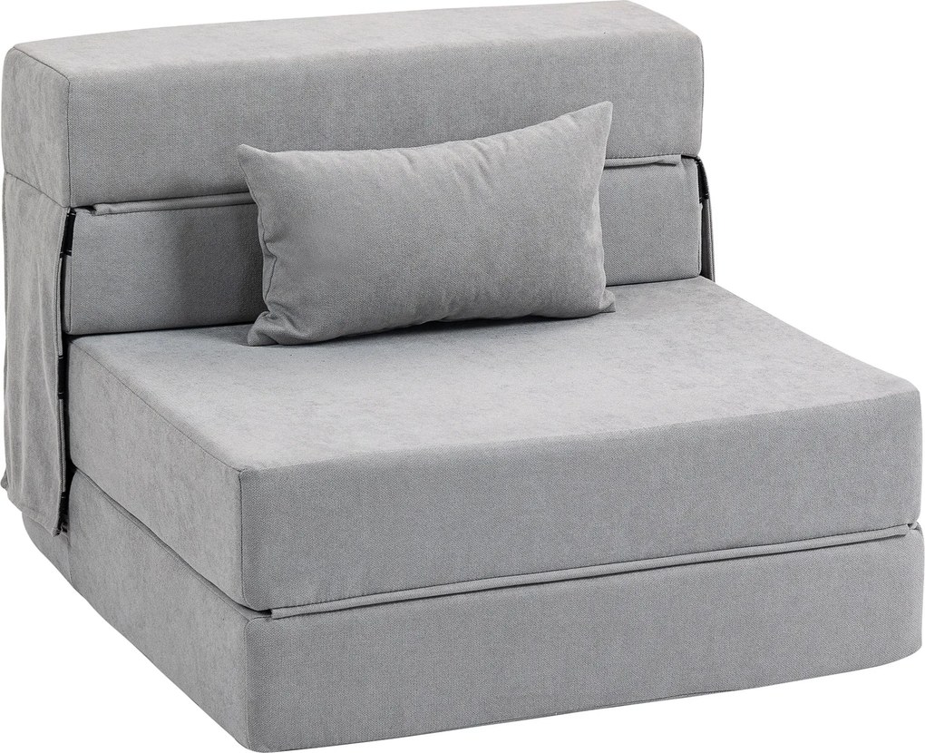 HOMCOM Sofa na podłogę, tapicerowana soffa, przekształcana w materac, pianka, poduszka, jasnoszary