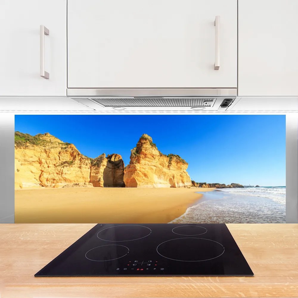 Szkło do Kuchni na Ścianę Błękit Oceanu I Złoty Piasek