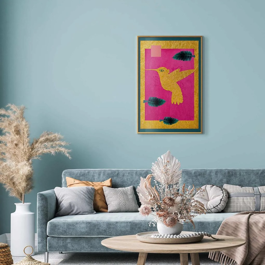Plakat złotą koliber 60x90 cm z ramą złotą bez marginesu ARTGEIST B