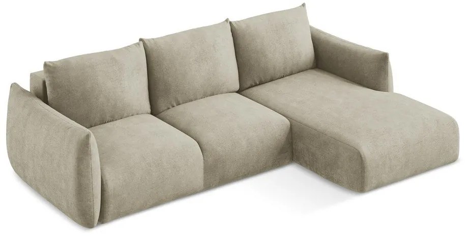 Beżowy rozkładany narożnik z tkaniny szenilowej (prawostronny/z szezlongiem) Leila – Makamii