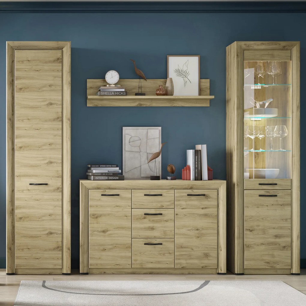 Komoda Dwudrzwiowa z Szufladami Drewniana do Salonu COVE 136 cm Dąb navarra Loft
