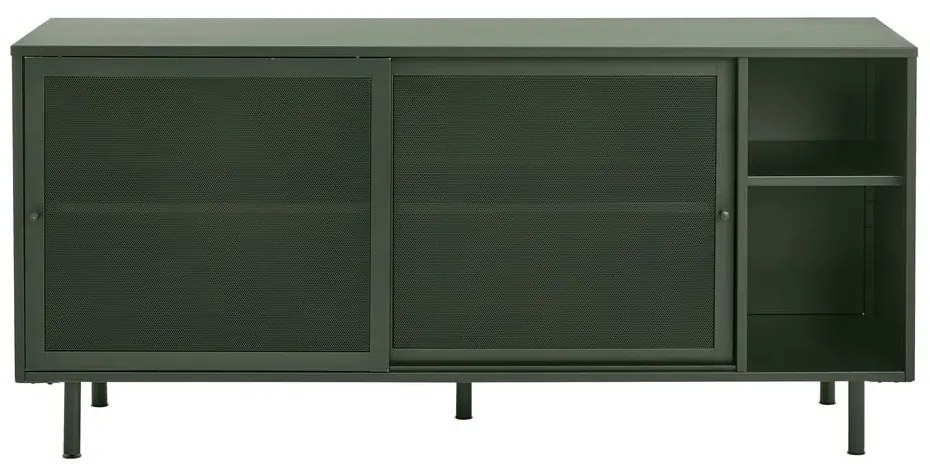 Ciemnozielona metalowa niska komoda z drzwiami przesuwnymi 160x75 cm Veep – Unique Furniture