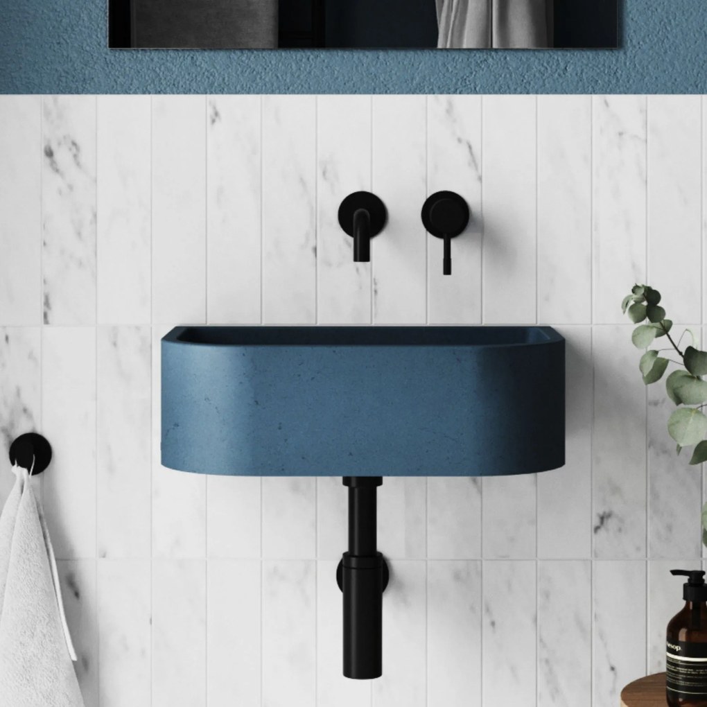 Massi Umywalka betonowa półokrągła wisząca / nablatowa bez otworu na baterię 49 x 30 cm PALANGA | różne kolory : Kolor - Niebieski denim, Typ montażu - podwieszana