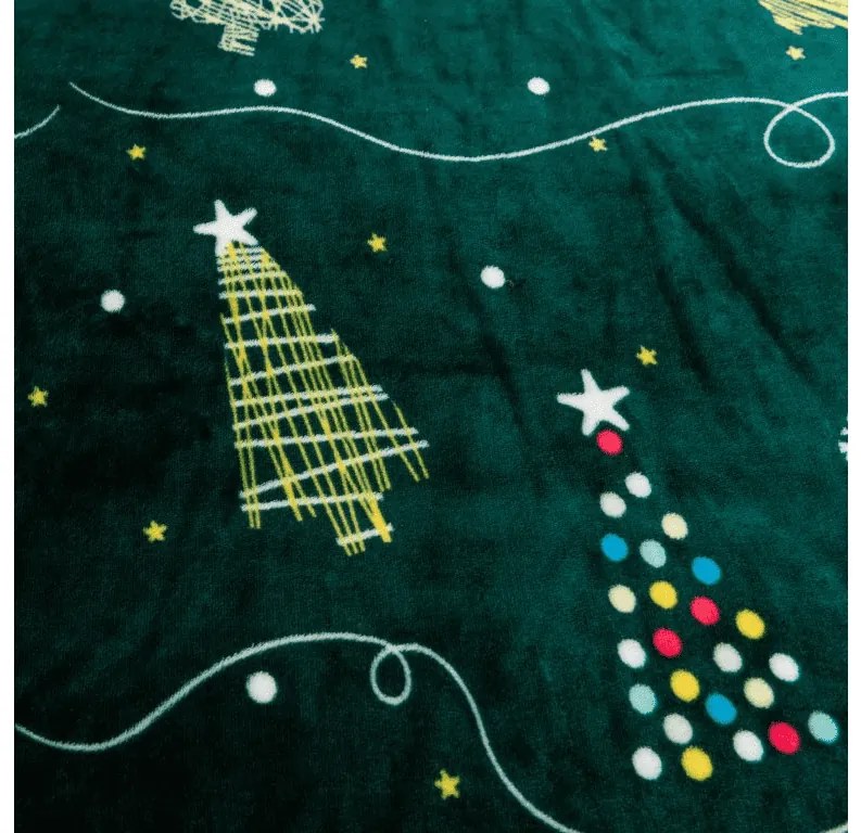PrzytulneMieszkanie.pl PrzytulneMieszkanie.pl PrzytulneMieszkanie.pl Zestaw pościeli z mikropluszu CHRISTMAS DRIFT zielony + prześcieradło z mikropluszu SOFT 180x200 cm białe, podwójne łóżko
