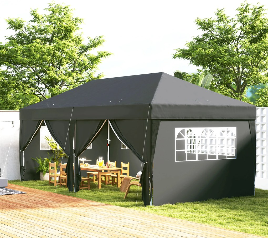 Outsunny Pawilon ok. 6x3m Stabilny Zimoodporny Pop-up Składany Pawilon z Oknami, Drzwiami na Zamek, Ściankami, Ochroną UV | Aosom PL