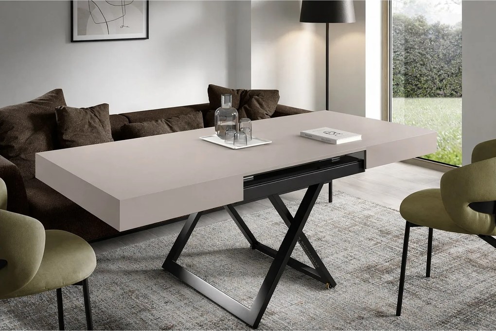 Ławostół 120 cm Ducale U - stół rozkładany do salonu 120-200 cm, regulowana wysokość, czarny stelaż - Kaszmir