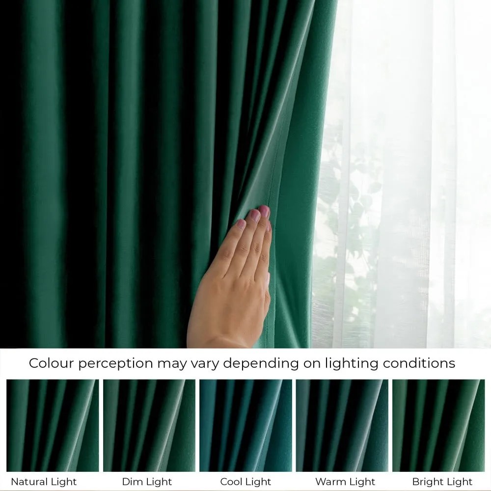Ciemnozielona aksamitna zasłona częściowo zaciemniająca (dimout) 140x270 cm Eyelets – Restilo