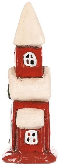 Dekoracja świąteczna domek z wieżyczką, LED, czerwony, ceramika
