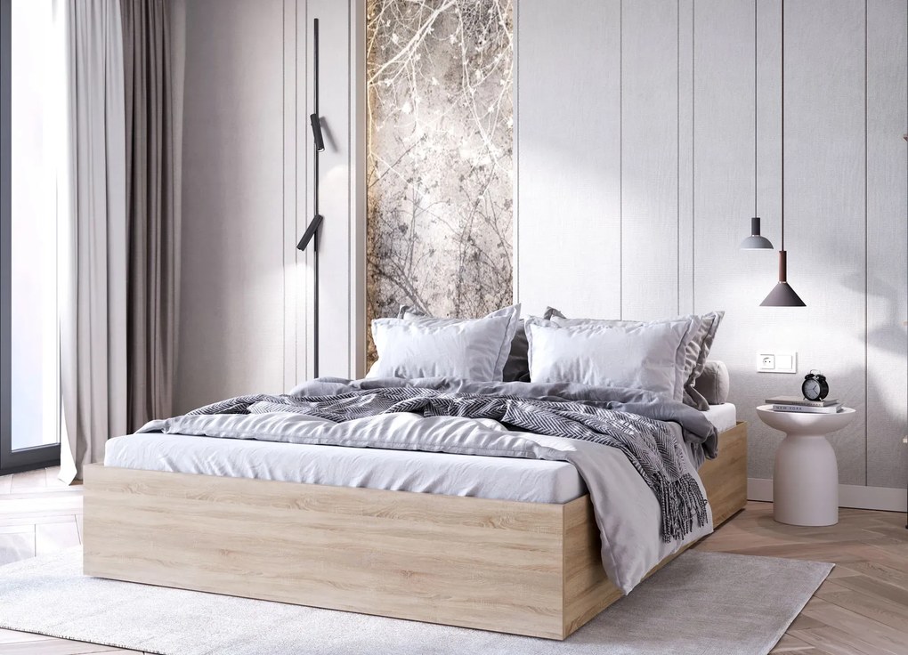 Proste łóżko z pojemnikiem dąb sonoma 160x200 F8-N02