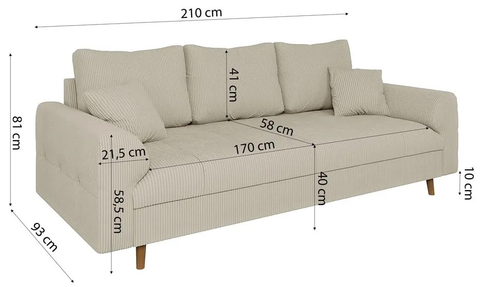 Beżowa sztruksowa sofa 210 cm Ariella – Ropez