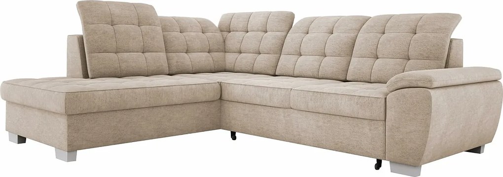 Narożnik LOTTA w tkaninie ASTI, 258x212cm – elegancki design, funkcja spania i pojemny schowek, układ lewy, kolor: BEŻ