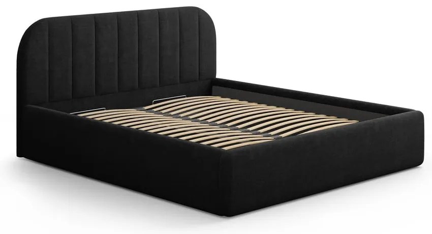Czarne tapicerowane łóżko dwuosobowe ze schowkiem ze stelażem 140x200 cm Juno – Windsor &amp; Co Sofas