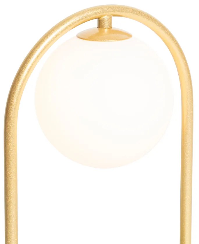 Lampa stołowa art deco złota z białym szkłem - Isabella ArtDeco Oswietlenie wewnetrzne