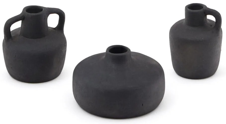 Czarne wazony z terakoty zestaw 3 szt. (wysokość 6 cm) Sofra – Kave Home