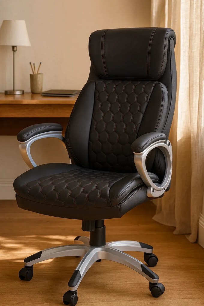 Czarny fotel obrotowy tapicerowany perforowaną ekoskórą Z5-F08