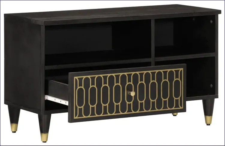 Czarna szafka pod telewizor z drewna mango F6-P99