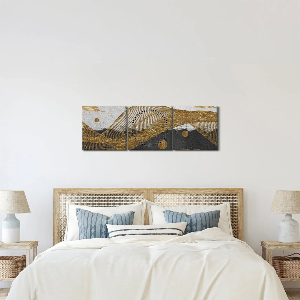 Obraz - Złote piórka (z zegarem) (90x30 cm)