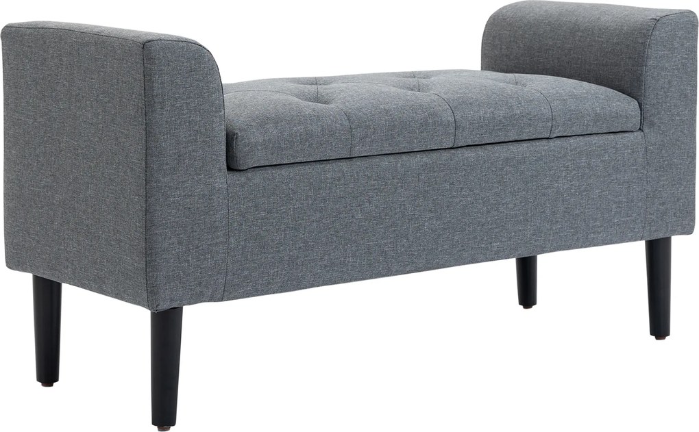 HOMCOM Ławka z miejscem do przechowywania, belastbar do 130 kg, wygląd lnu, drewno kauczukowe, 116 x 44 x 58 cm, Jasnoszary