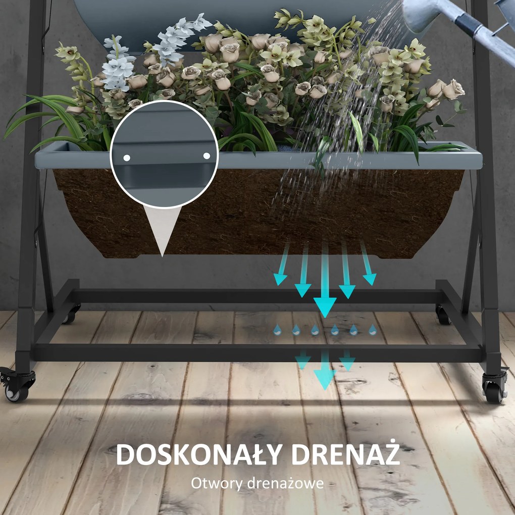 Outsunny kwietnik ogrodowy składany na kwiaty z donicami odporny na warunki atmosferyczne szary czarny | Aosom PL