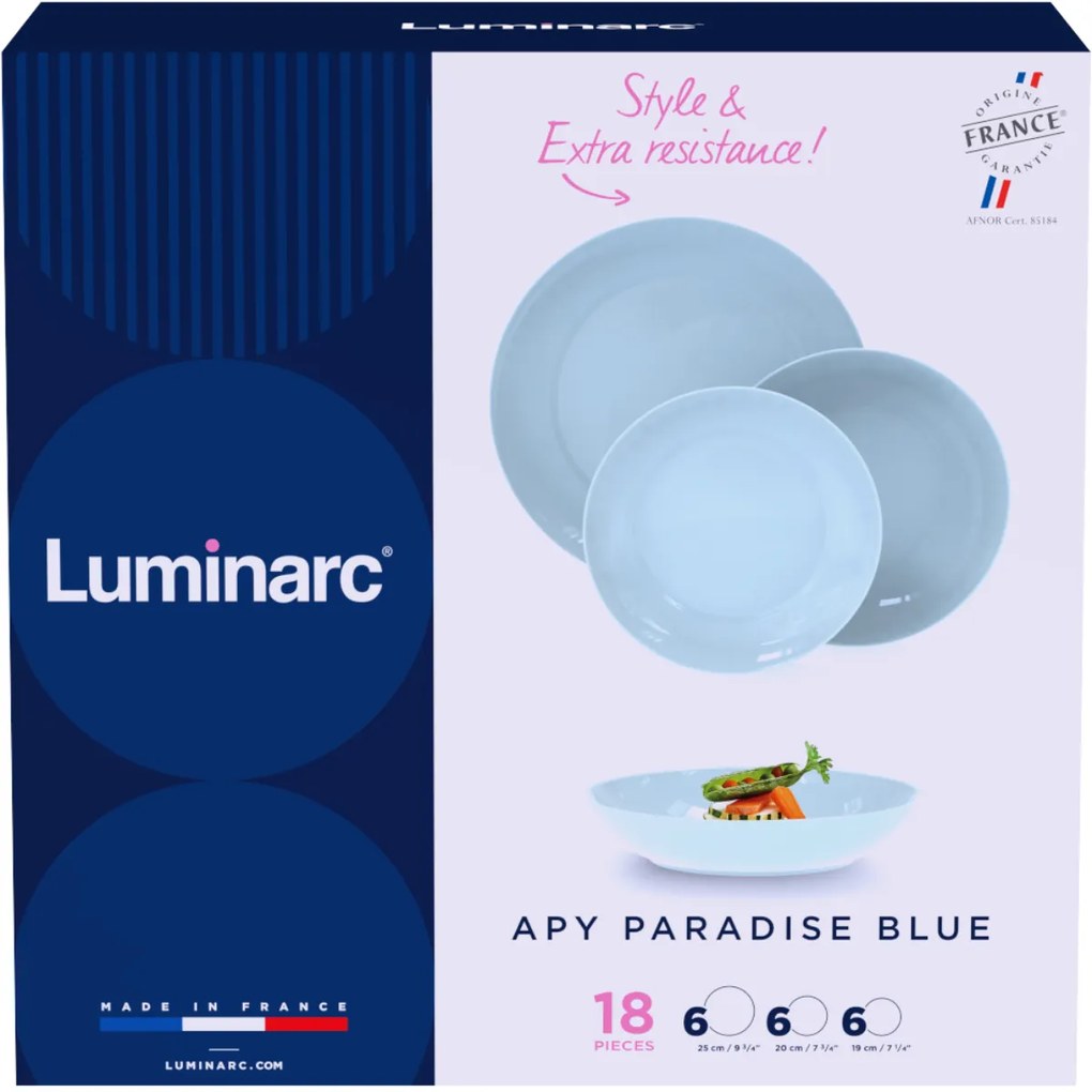 Luminarc 18-częściowy zestaw obiadowy Apy ParadiseBlue