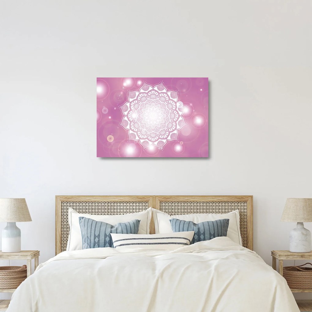 Obraz na szkle mandali na różowym tle (70x50 cm)