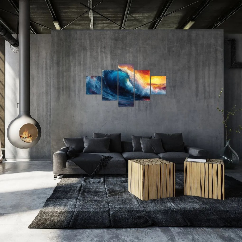 Obraz - Fala o zachodzie słońca (125x70 cm)