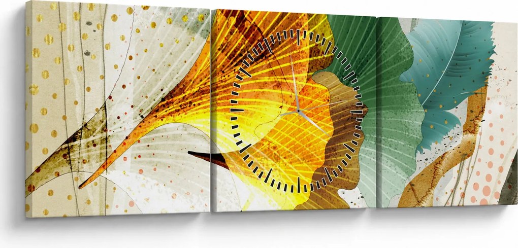 Obraz - Liście (z zegarem) (90x30 cm)