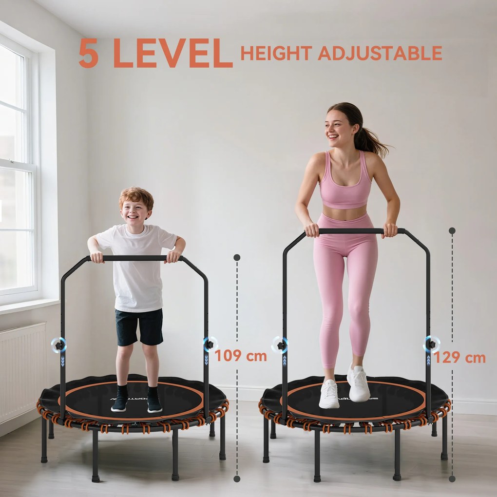 SPORTNOW Trampolina fitness z regulowanym uchwytem, Trampolina sportowa do użytku wewnątrz i na zewnątrz, Stal, Tworzywo sztuczne, Pomarańczowy