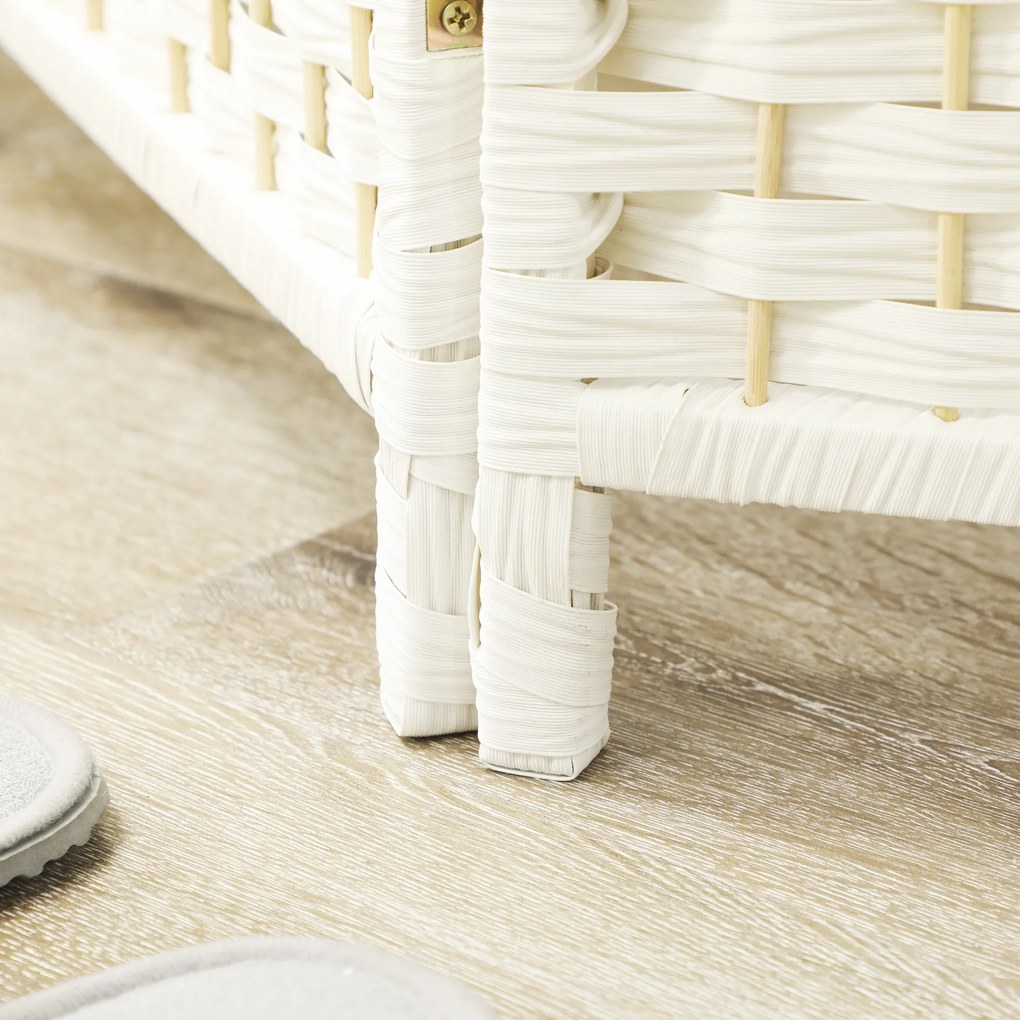 HOMCOM Parawan, 4-częściowa składana ścianka działowa, plecionka, drewno sosnowe, Biały