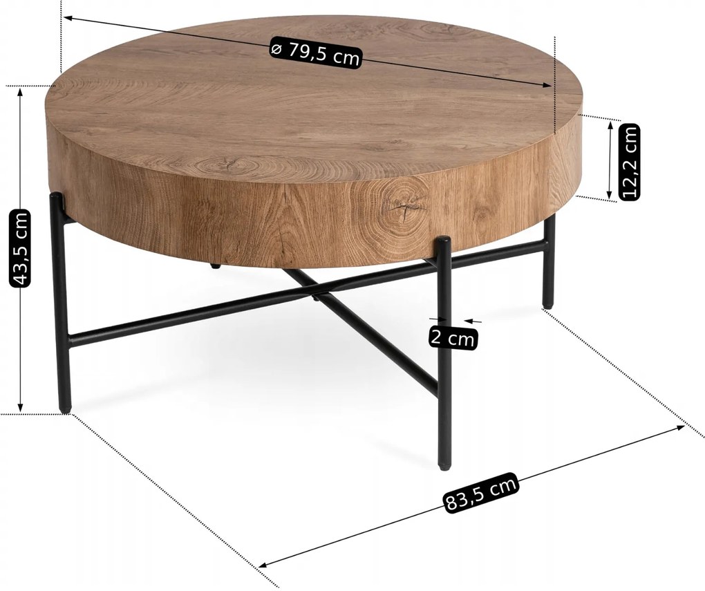 Stolik Kawowy BELIEF 79,5 cm Dąb Nowoczesny Loft