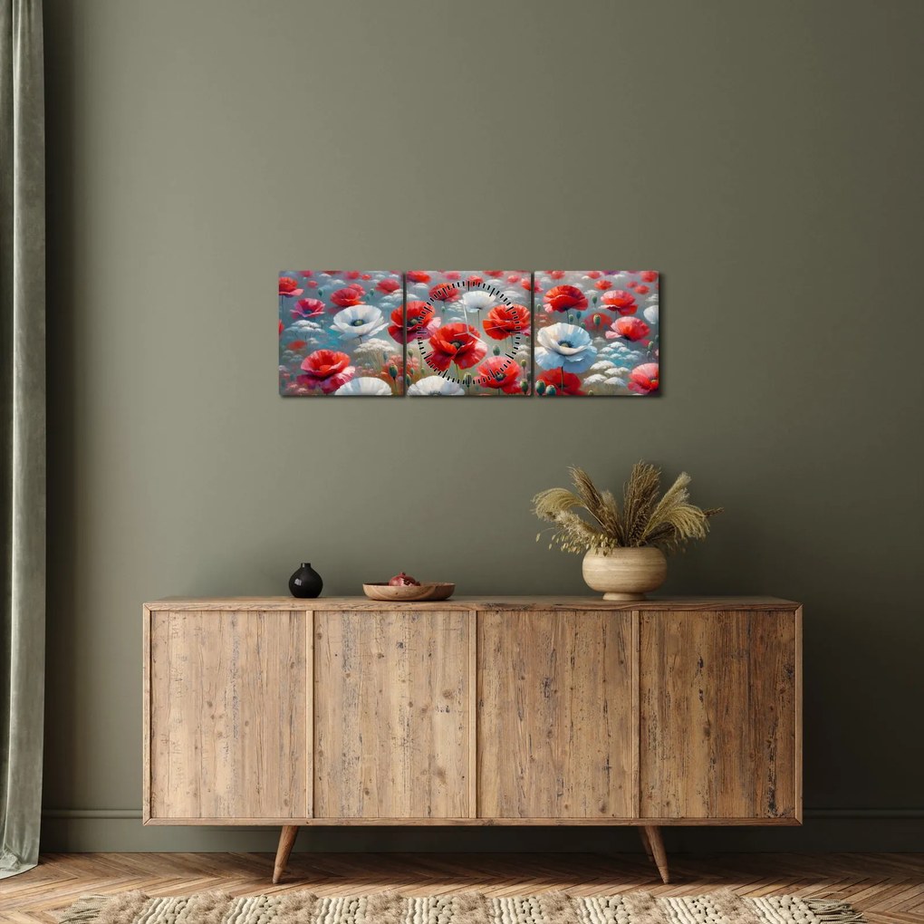 Obraz - Pole maków (z zegarem) (90x30 cm)