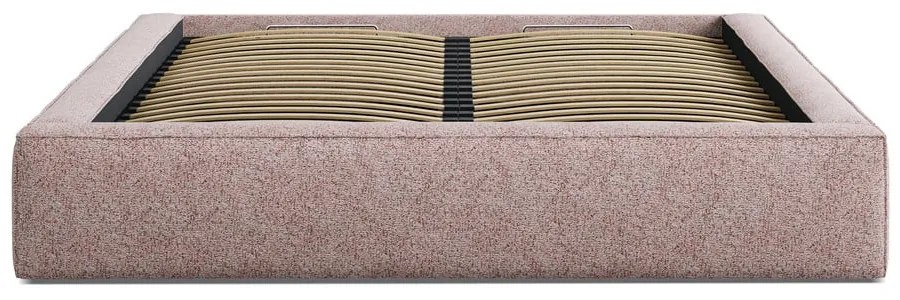 Jasnoróżowe tapicerowane łóżko dwuosobowe ze schowkiem i stelażem 200x200 cm Simon – Micadoni