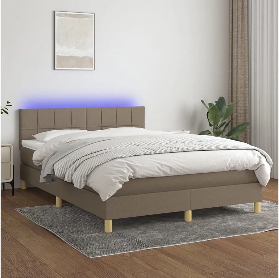 Łóżko Boxspring z Materacem LED Taupe 140x200 cm Tkanina