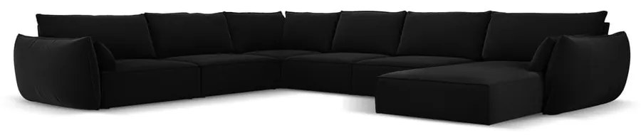 Czarny aksamitny narożnik (lewostronny/w kształcie litery U) Vanda – Mazzini Sofas