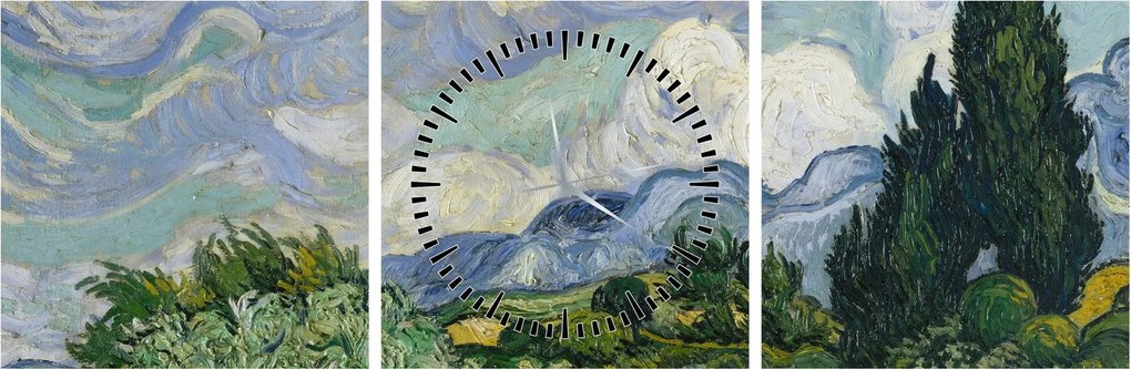 Obraz - Vincent van Gogh, Wheat Field with Cypresses, reprodukcje (z zegarem) (90x30 cm)