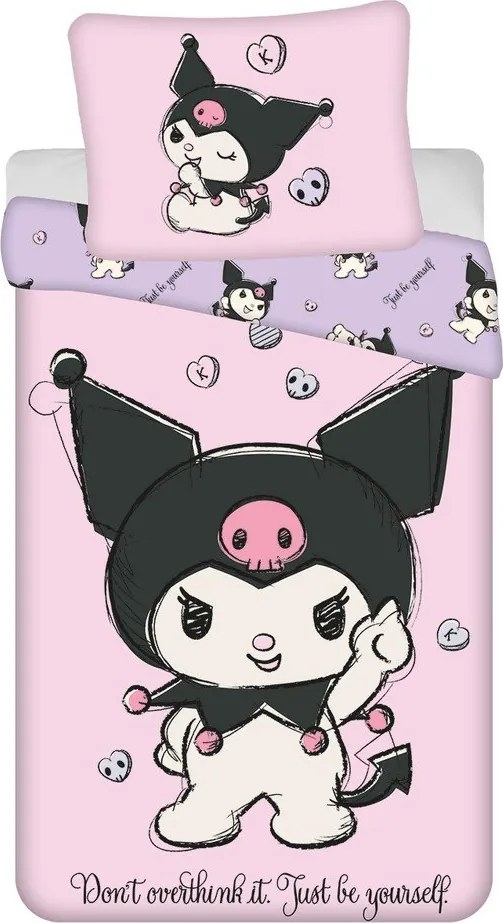 Różowa bawełniana pościel dziecięca jednoosobowa 140x200 cm Hello Kitty "Kuromi" – Jerry Fabrics
