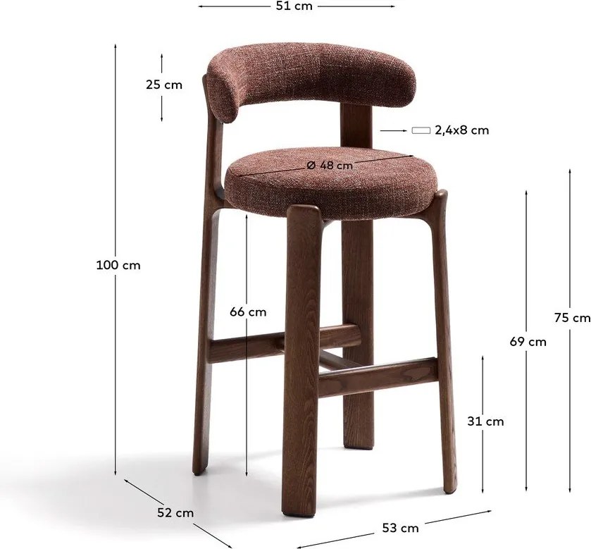 Hoker w kolorze brązowo-ciemnonaturalnym z litego drewna jesionowego (wysokość siedziska 75 cm) Granite – Kave Home