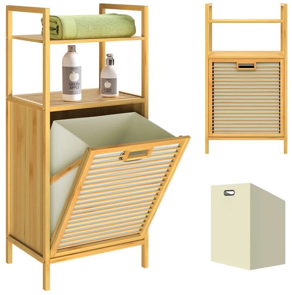 Regał bambusowy z koszem na bieliznę DORIS, 40x30x95cm, brązowy/kremowy Casaria