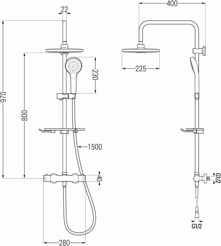 Mexen KT05 zestaw prysznicowy natynkowy z deszczownicą i baterią termostatyczną, złoty/biały - 771500593-50