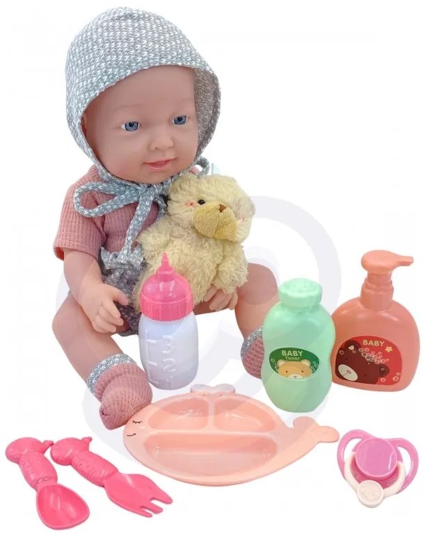 Woopie royal lalka bobas 36 cm w ubranku z misiem akcesoria do karmienia