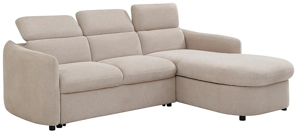 Kanapa narożna rozkładana prawostronna beżowa RAVIELA