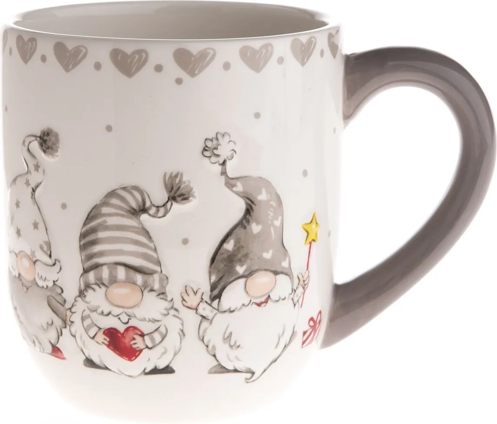 Świąteczny kubek ceramiczny Krasnale, 500 ml, szary