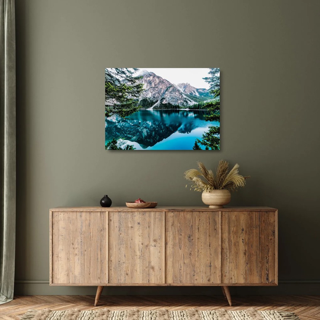 Obraz na szkle jeziora w Alpach (70x50 cm)