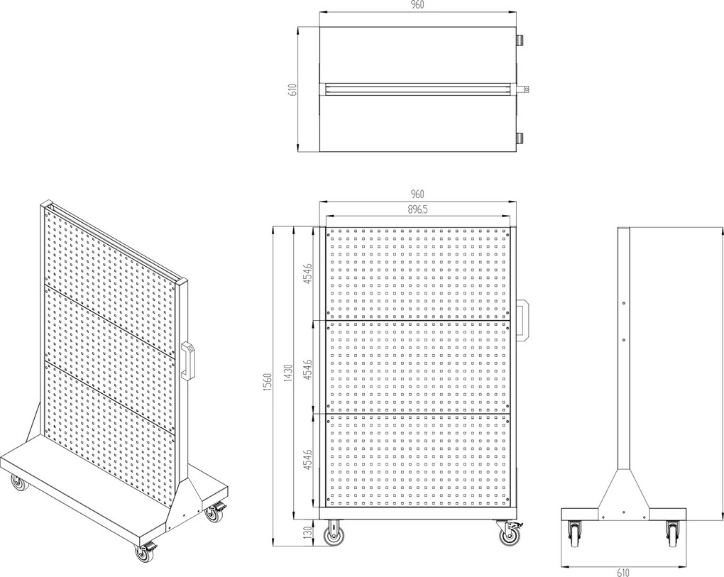 Perforowana ścianka narzędziowa Mariusz All Black 96,5x61x155,5 cm czarna