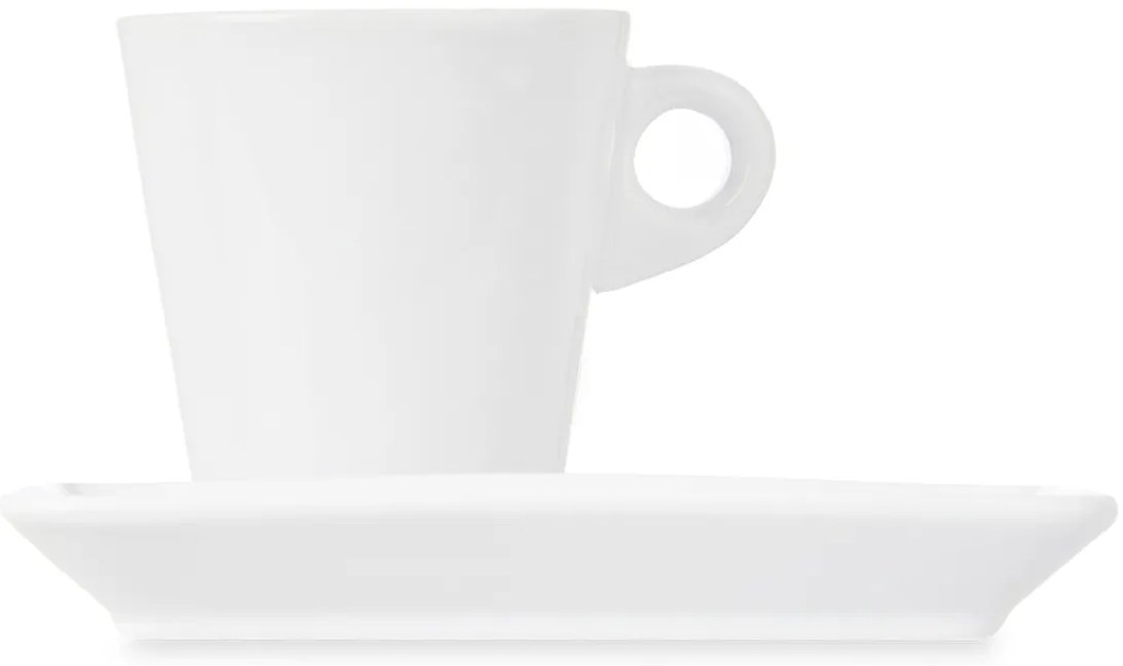 Zestaw porcelanowych filiżanek do kawy z prostokątnym spodkiem, biały, 6 sztuk, 180 ml