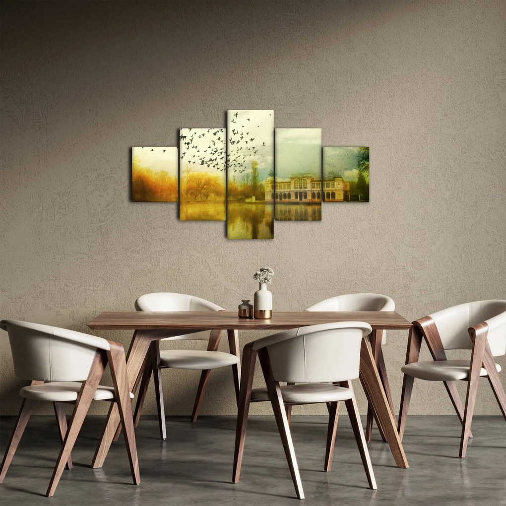Obraz namalowanego krajobrazu z rezydencją (125x70 cm)