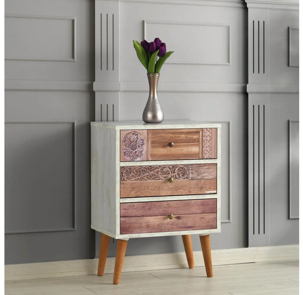 Komoda LIZA 68x50 biała/brązowa