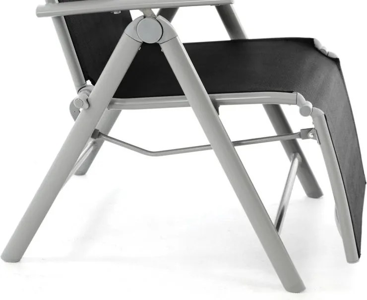 Leżak krzesło ogrodowe składane z wysokim oparciem i podnóżkiem czarne