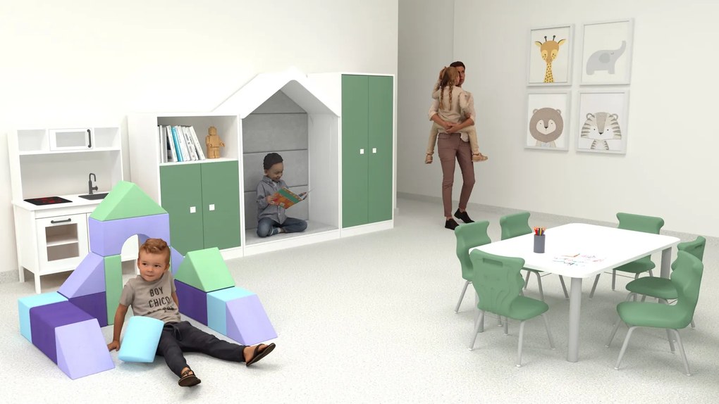 Komplet mebli do sal edukacyjnych Blox Colours 5, fronty pastelowe zielone