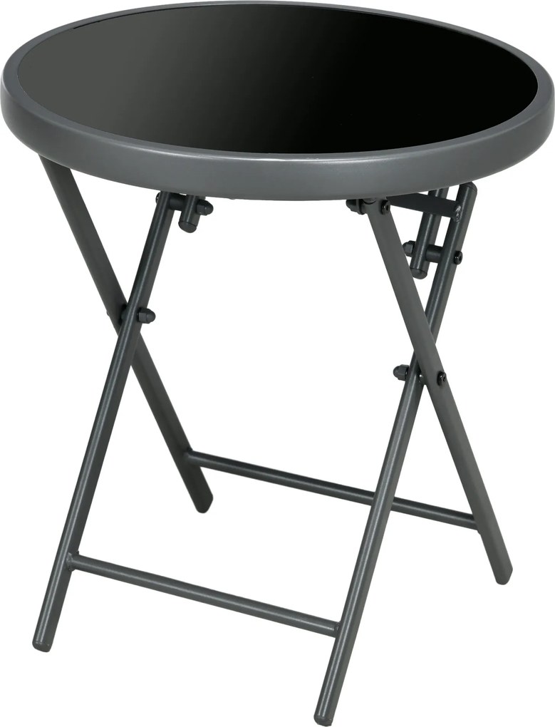 Outsunny Składany stolik pomocniczy, zewnętrzny składany stolik z blatem z hartowanego szkła, na taras, 45 x 45 x 50 cm Czarny
